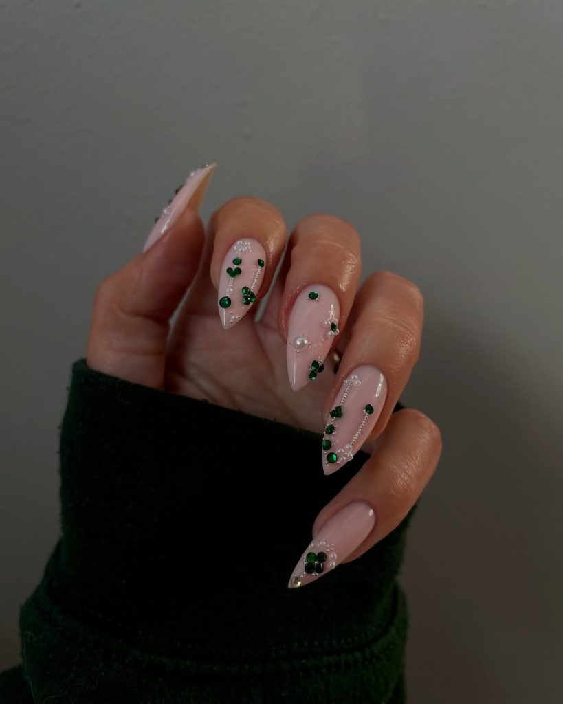 Green Rhinestone Accents