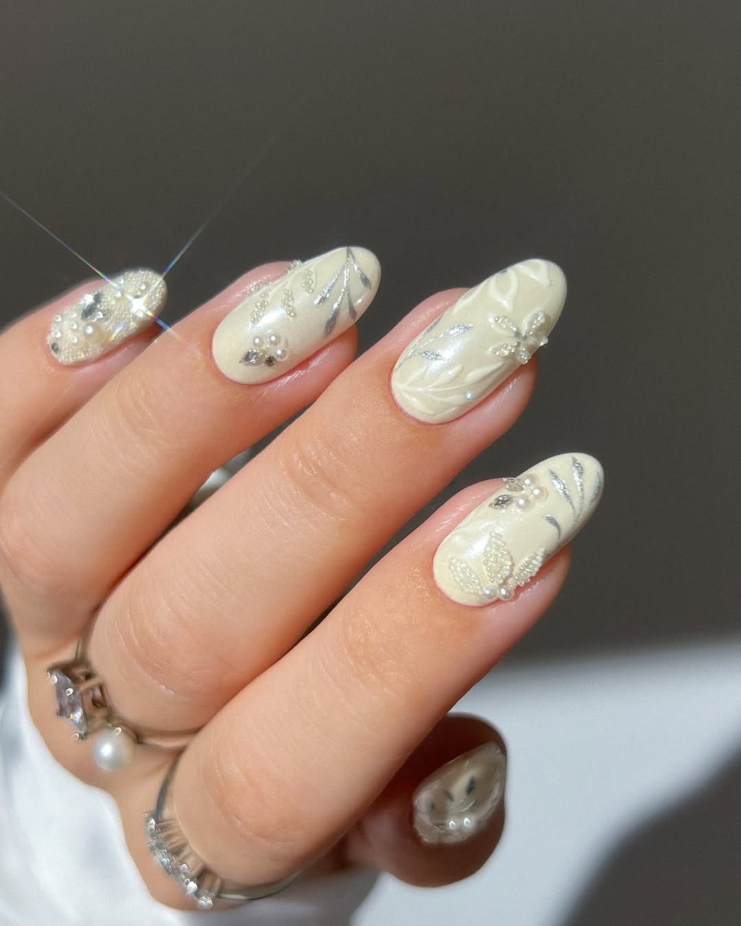 Ivory Nails with Silver Touches