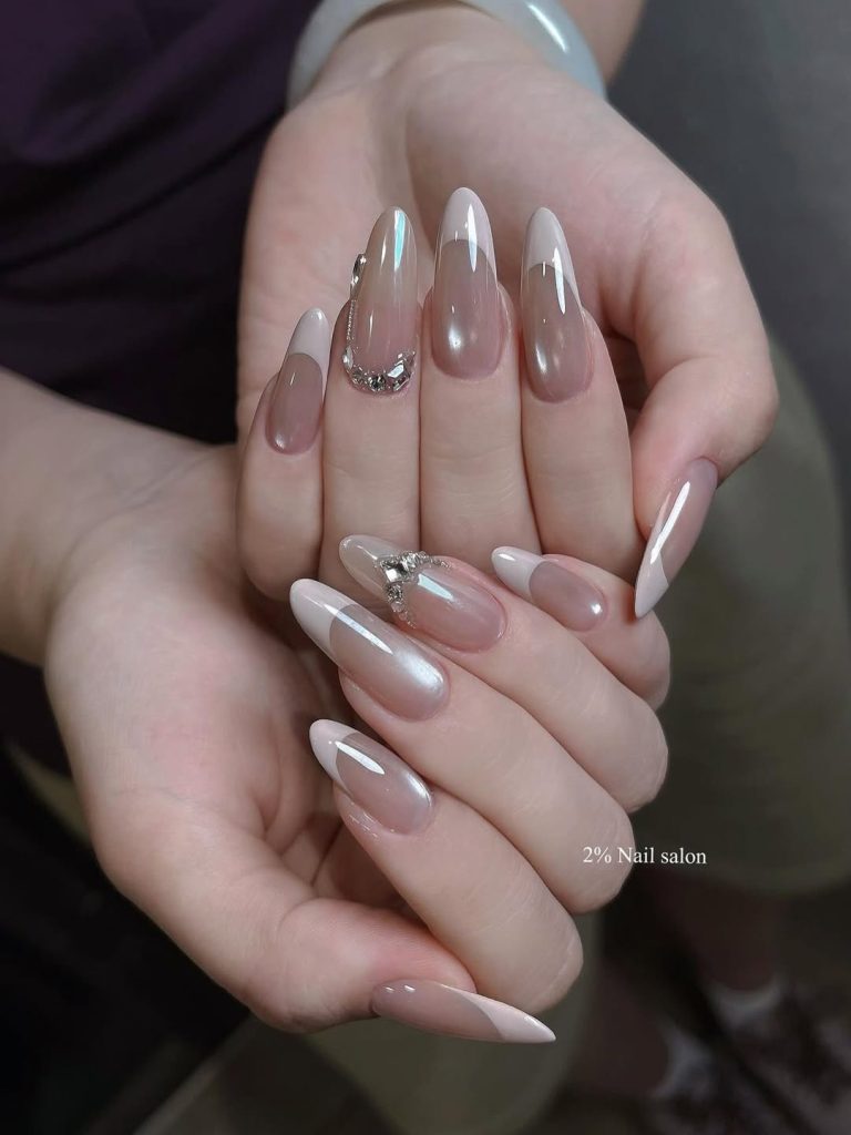 Ivory Nails with Crystal Accents