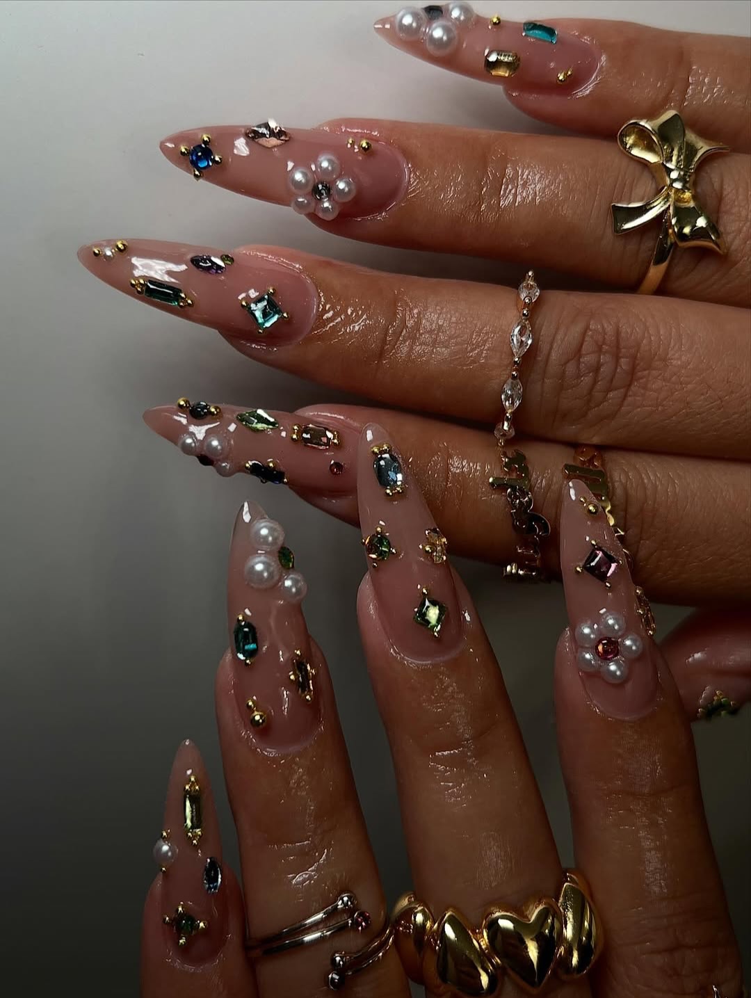 Nude Nails with Rhinestone Lines