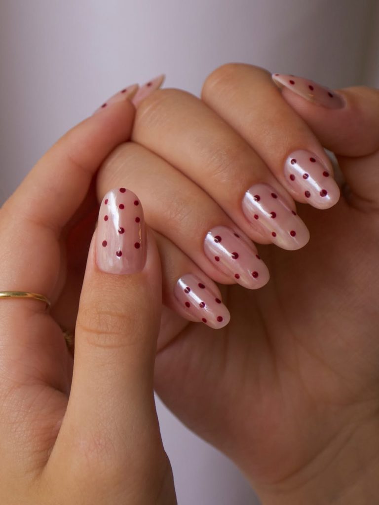 Burgundy Polka Dot Nails