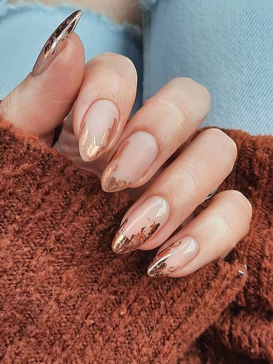 Soft Nude Nails with Gold Foil