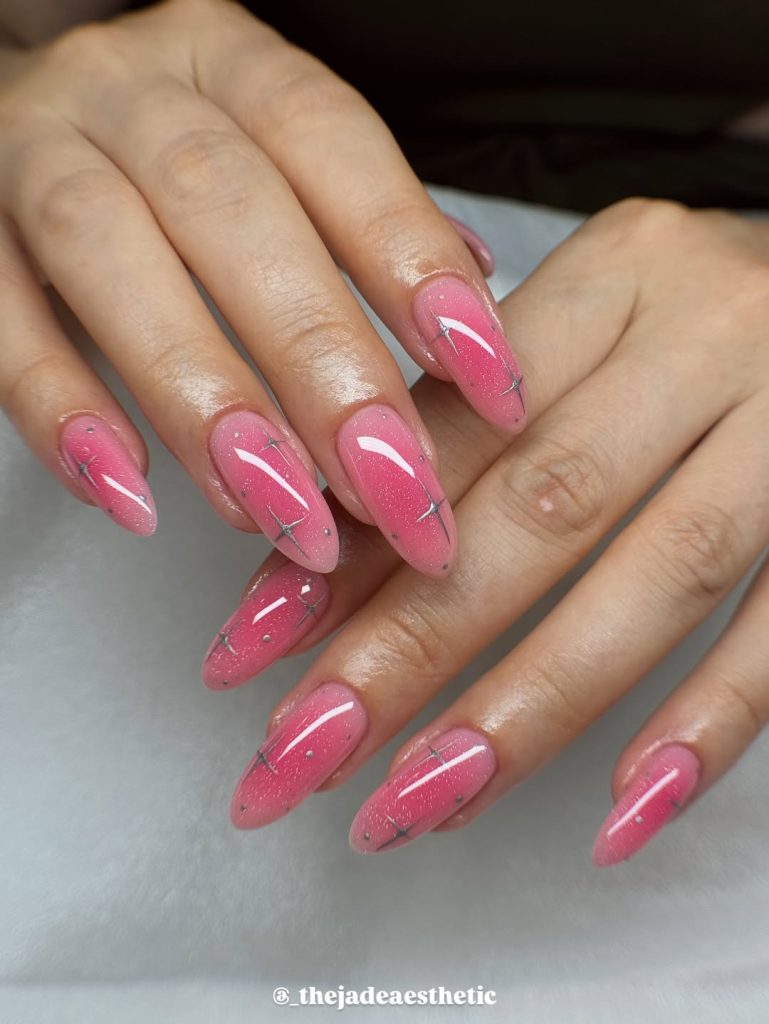 Sparkling Pink Star Nails