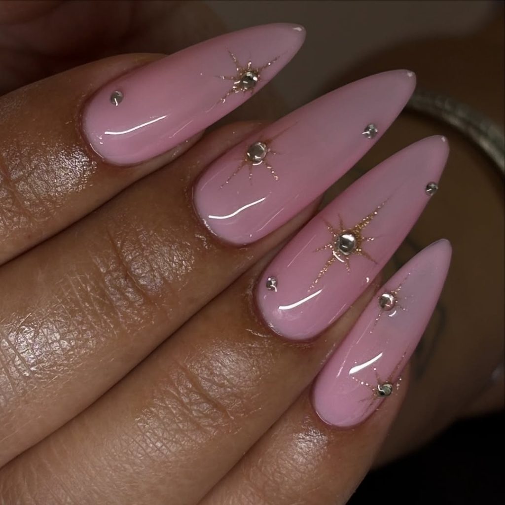 Pink Rhinestone Holiday Nails