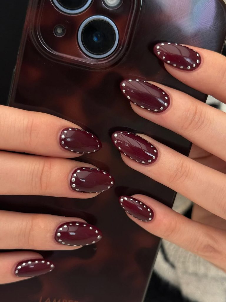 Studded Burgundy Nails