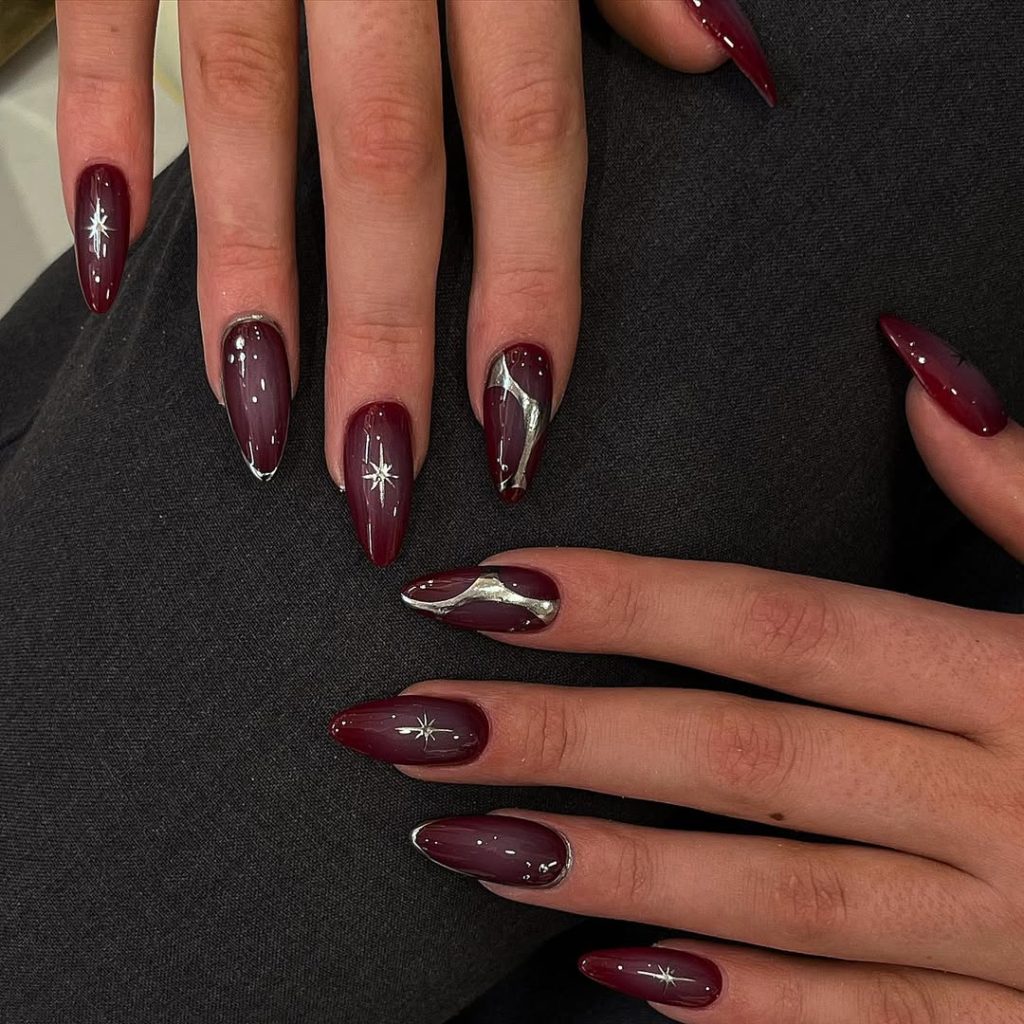 Burgundy with Silver Star Accents