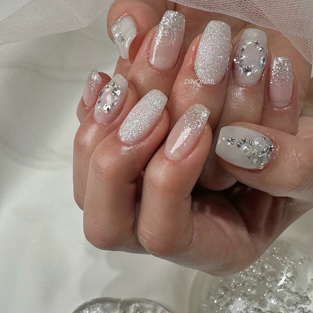 Icy Nails with Sparkle and Rhinestones