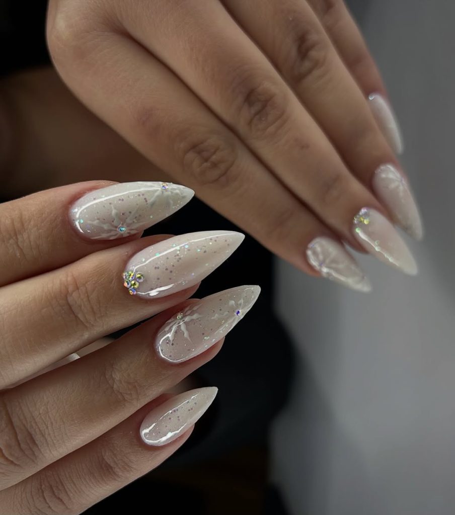 Glitter Nails with Crystal Accents