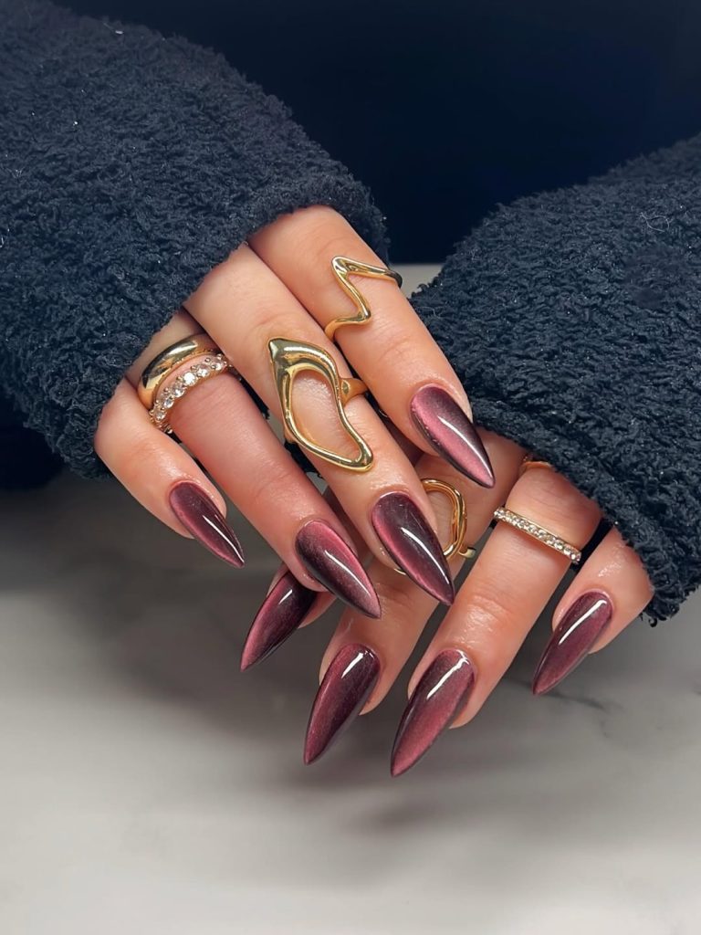 Metallic Burgundy Chrome Nails