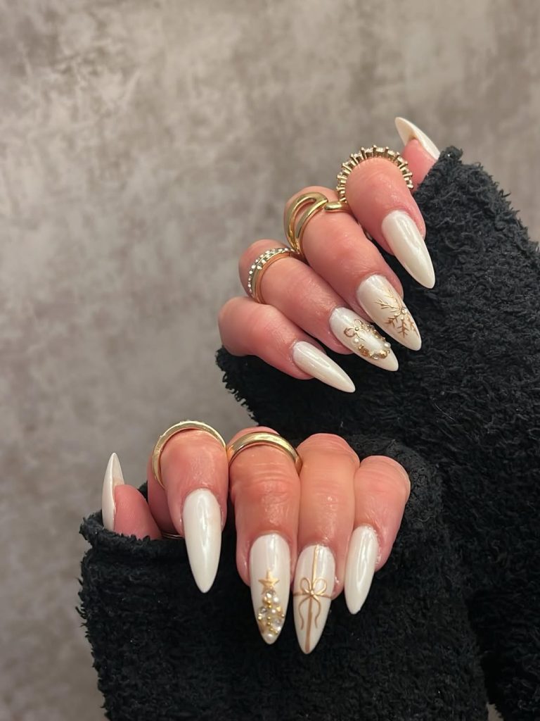 Ivory Pearl Christmas Nails