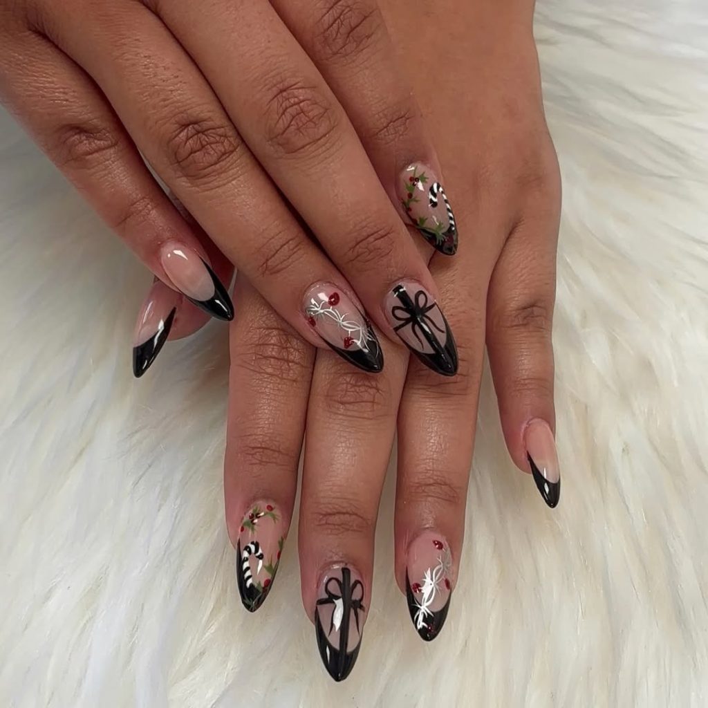 Black Ribbon Gift Nails