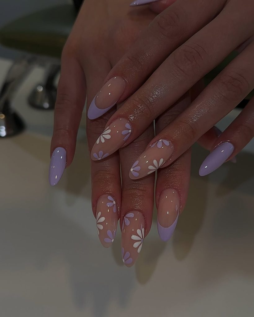 Purple Floral Winter Nails