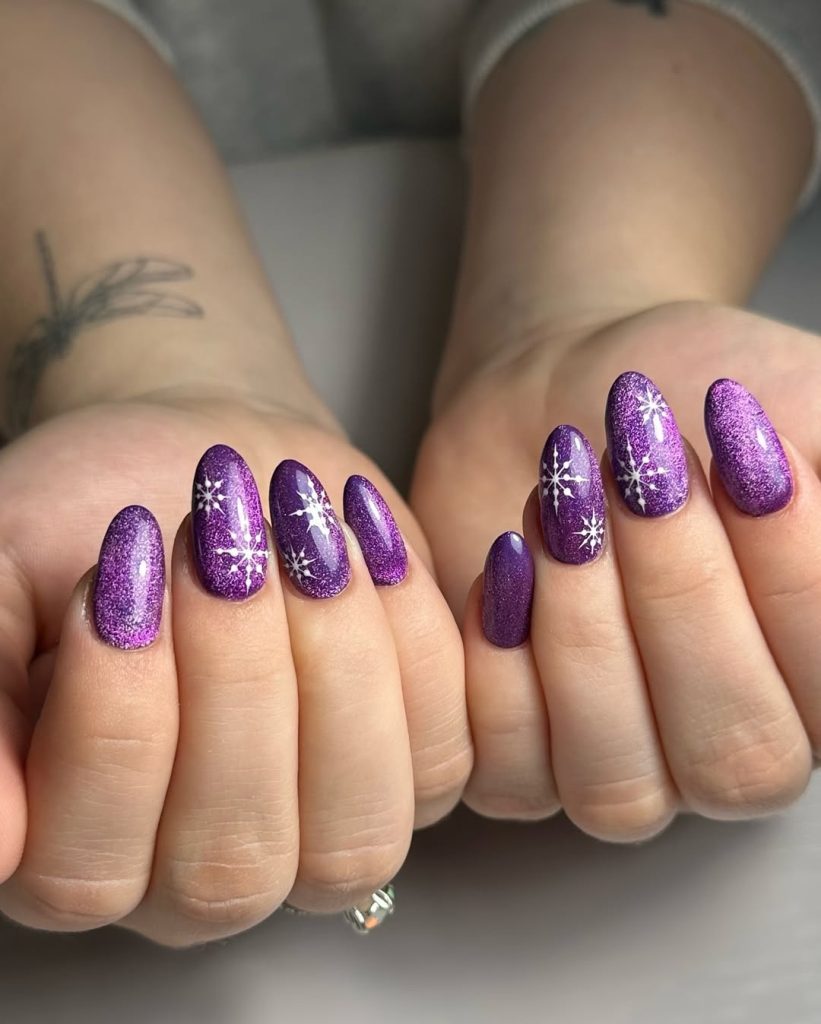 Purple Snowflake Nails
