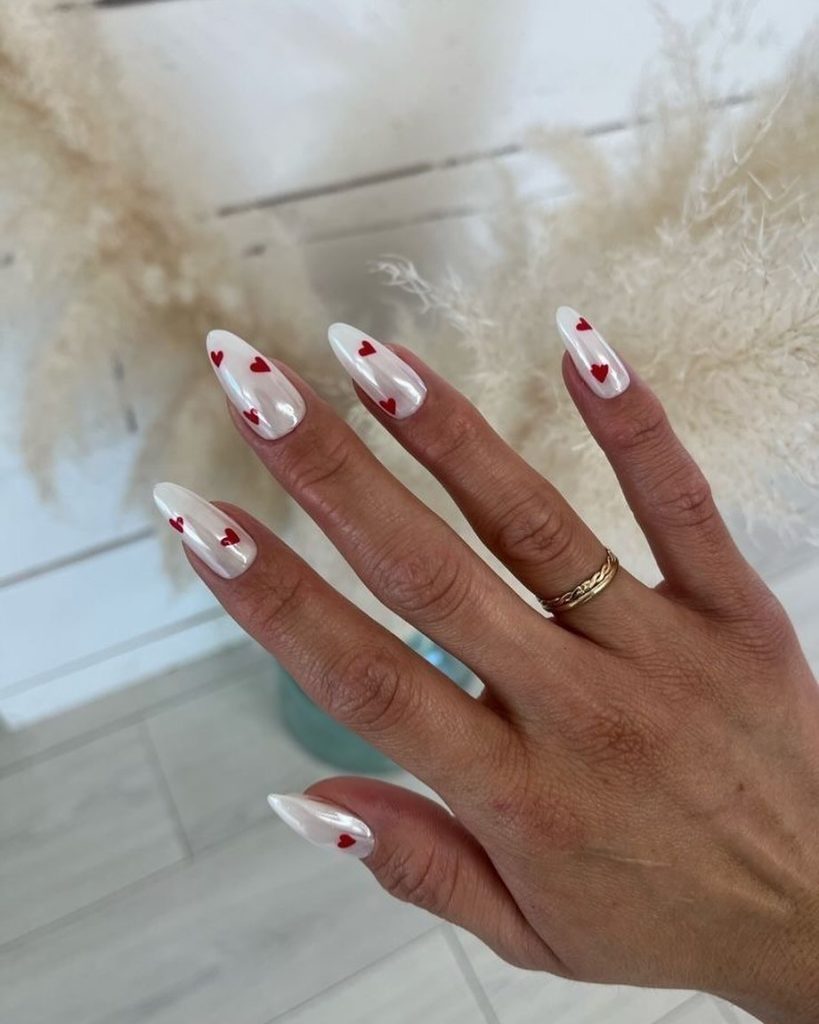 White Nails with Red Details