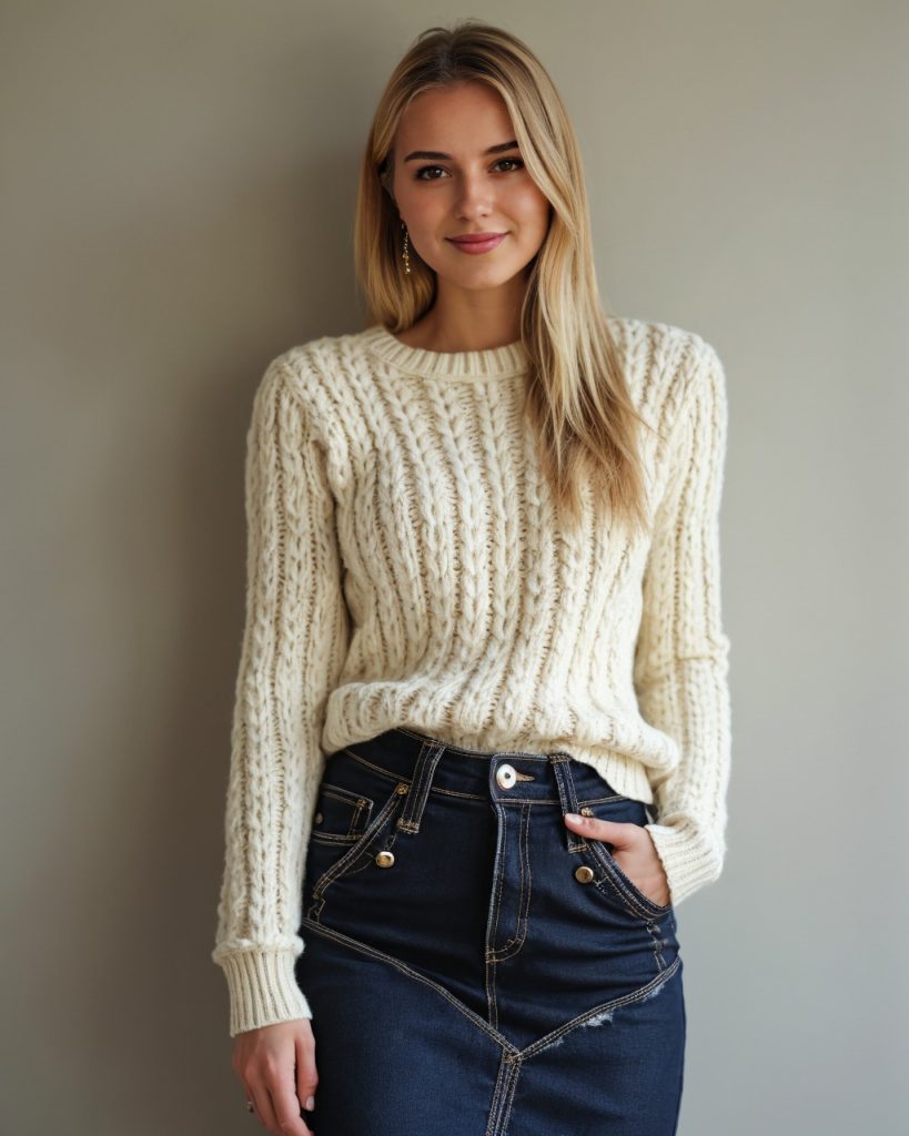 Sweater with Denim Skirt 