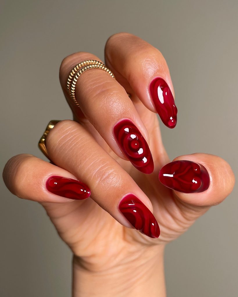 Cherry Glass Swirl Nails