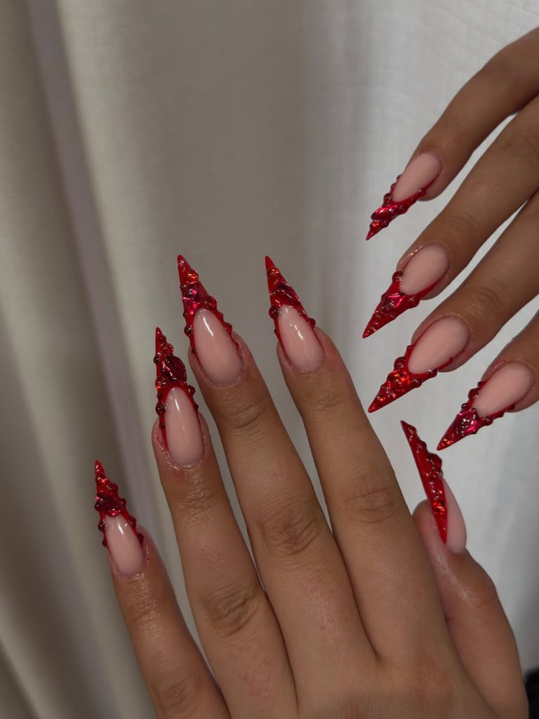 Ruby Crystal Edge Nails