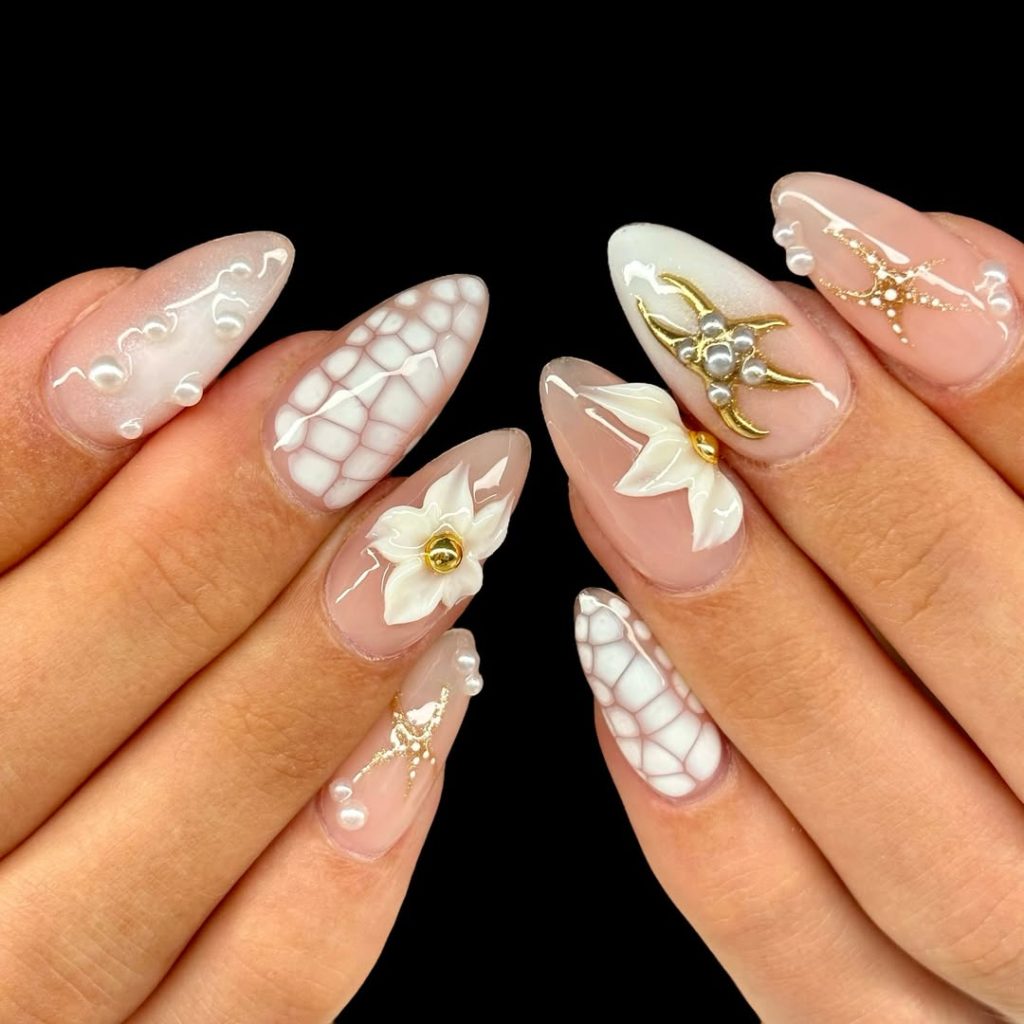 Pearly Ocean Goddess Nails