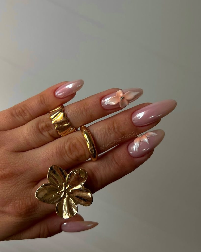 Glossy Blush Petal Nails