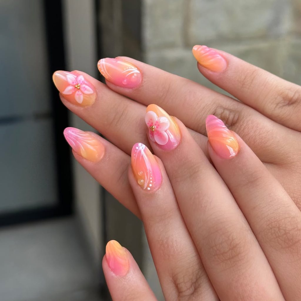 Sunset Blossom Nails