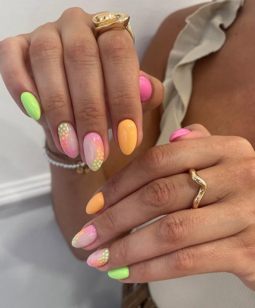 Neon Pop Confetti Nails