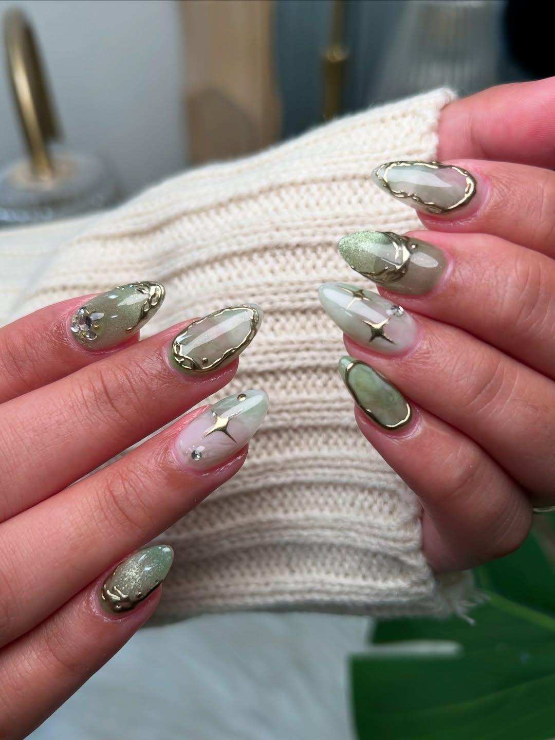 Sage Marble Chic Nails