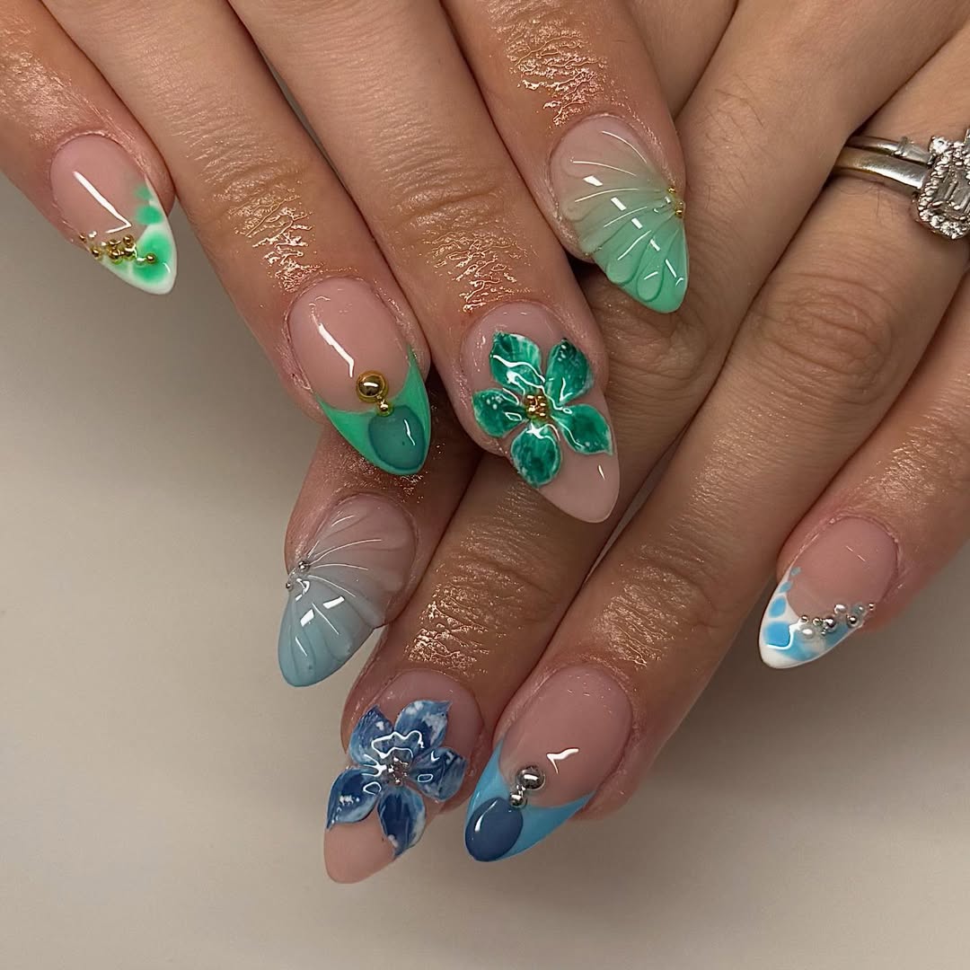 Tropical Mint Garden Nails