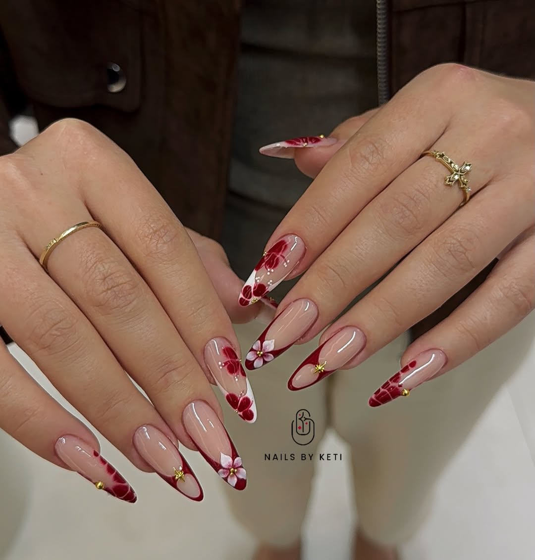 Romantic Red Floral Tips